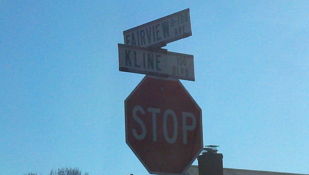 STOP sign at Fairview and KLINE BLVD