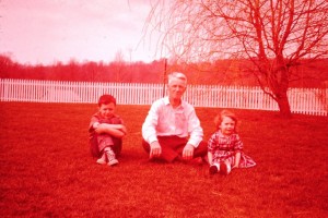 Gary and Joan with Grandpa Albert Long at the farm in 1963