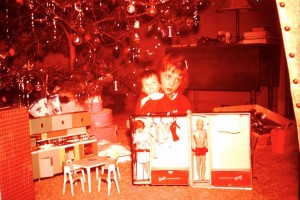 Joan at home with Barbie and Ken Dolls Kline Blvd Frederick Maryland Christmas 1963